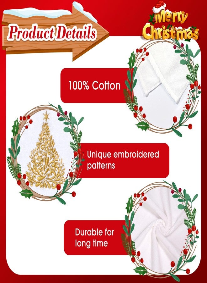 NEWLIGHTURE Christmas Hand Towels 2 Pack 100% Cotton Golden Christmas Tree Embroidery Towels for Bathroom & Kitchen Decor, Holiday Hand Towels with Detachable Red Bow for Christmas Decor - Image 5